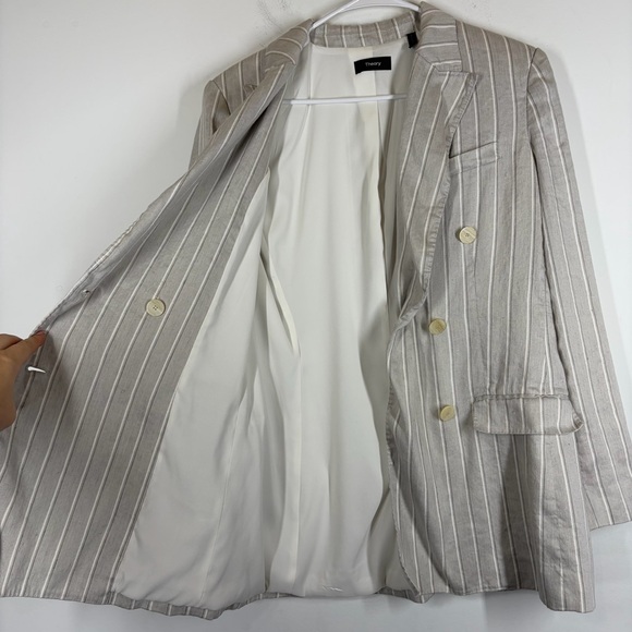 Theory Blazer Double Breasted Tailor Jacket Striped Linen Size 8 - Picture 9 of 16